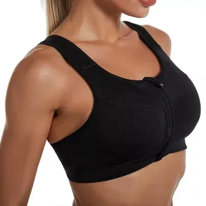 Sports-Bh Med Lynlås Foran Yoga-Top - Sort