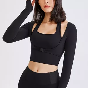 crop top, langærmet t-shirt, sportstop, dametop, gymnastik t-shirt, sports t-shirt til kvinder, trænings t-shirt