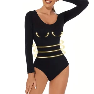 bodysuit, shapewear, langærmet bodysuit, body shaper, mavekontrol, kompressionsbodysuit