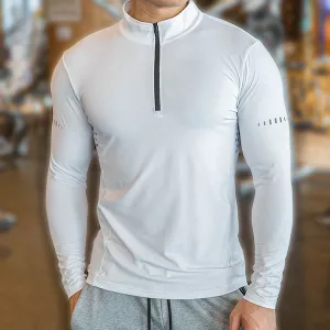 Langærmet skjorte, kompressionsskjorte, gymnastikskjorte, løbeskjorte, hurtigtørrende skjorte, sportsskjorte til mænd, lynlåsskjorte