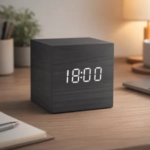 wooden digital clock, clock with thermometer