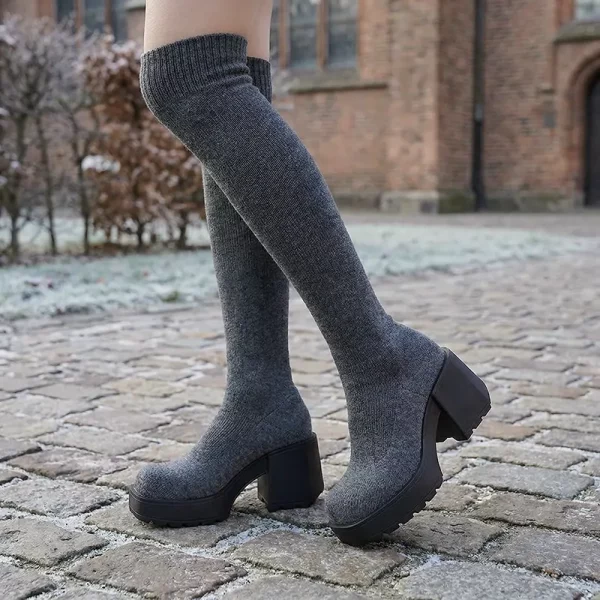 over knee sock boots, knee high boot socks, platform boots, chunky heel boots