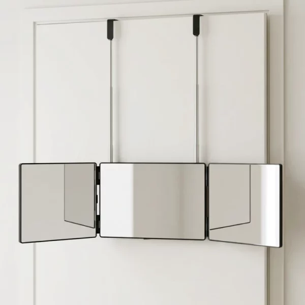 trifold mirror, foldable vanity mirror, telescopic mirror, adjustable vanity mirror, portable vanity mirror, trifold vanity mirror